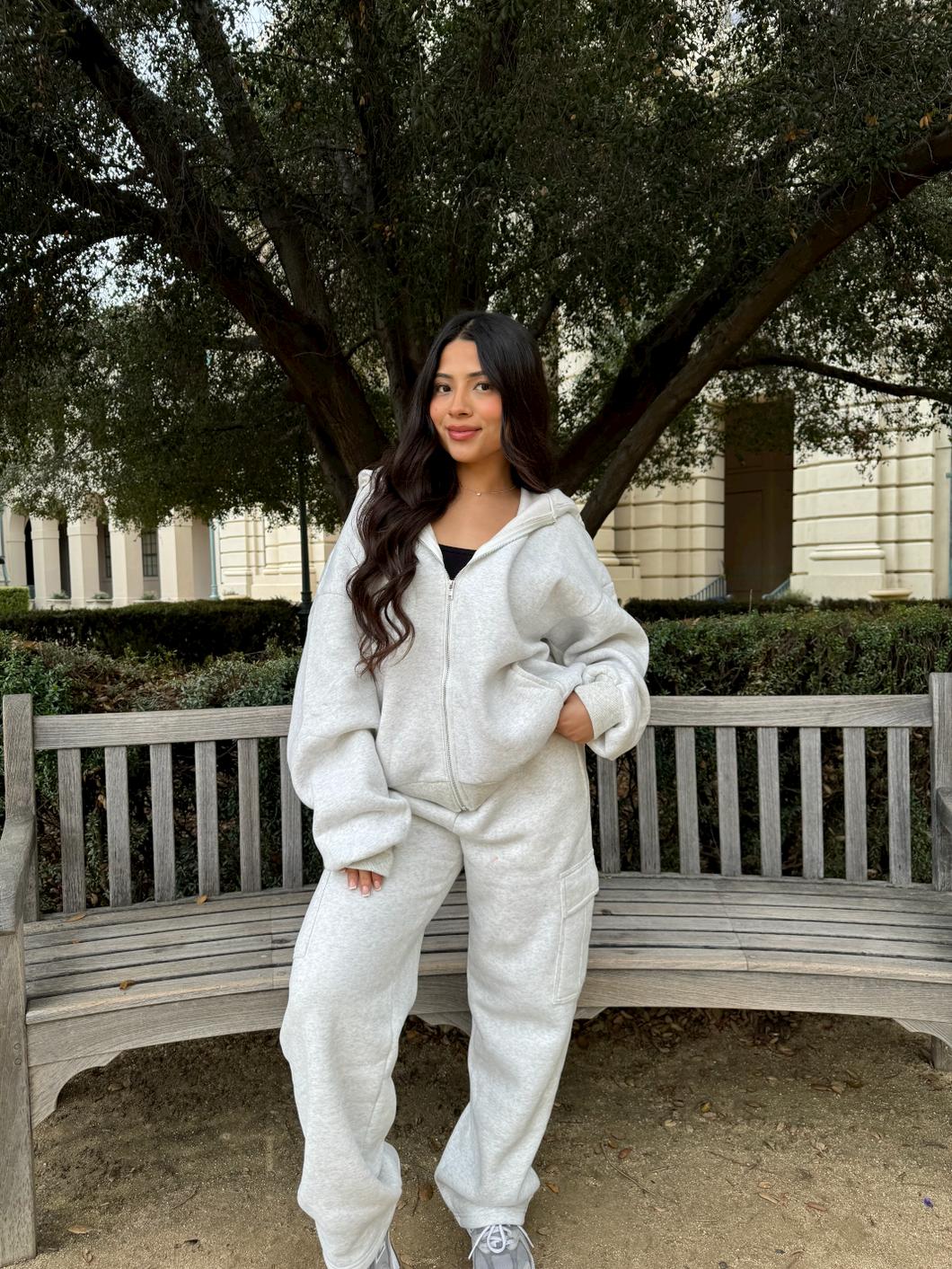 Simple Things Zip Up Oversized Hoodie (Heather White)