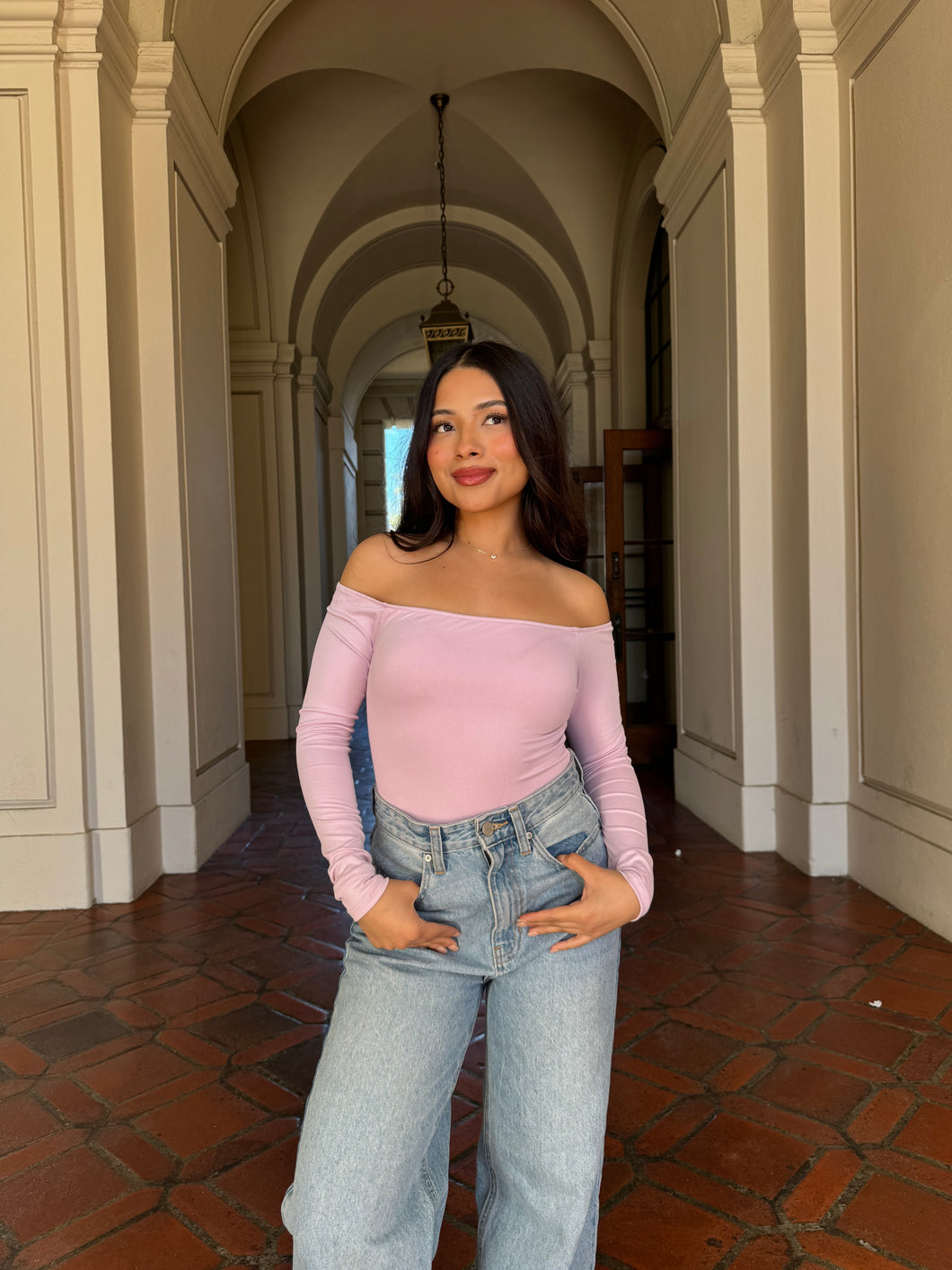 Lust Butter Off the Shoulder Long Sleeve (Pink Rose)