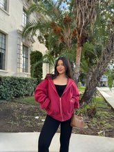 Load image into Gallery viewer, Simple Things Zip Up Oversized Hoodie (Cranberry)
